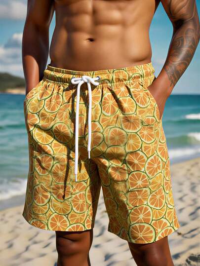 Manfinity VDAYZ 男士水果印花抽绳腰口袋沙滩短裤