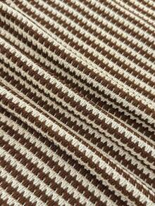 SHEIN Áo thun cổ tròn tay dài thường ngày họa tiết cà phê và sọc trắng cho bé gái tuổi teen - Cà phê nâu - Xem 4