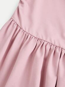 Girlism Teen Girls Elegant Commuter Loose Fit Sleeveless Crew Neck Pleated Mid-Length Pink Dress Dusty Pink Dress Dresses For Church Bridesmaid Dress Tea Party Dress Elegant Dress - Pink - View 5