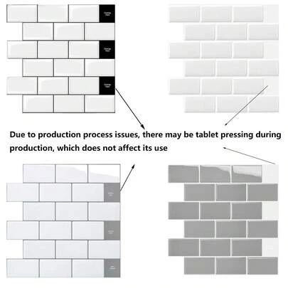 10/20 hojas de azulejos adhesivos 3D brillantes tipo metro para salpicadero de cocina, papel tapiz autoadhesivo