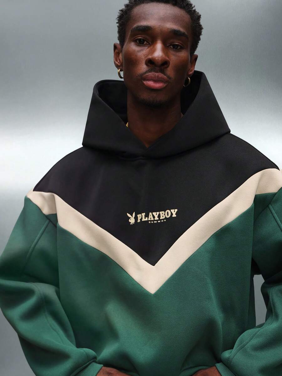 PLAYBOY X SUMWON Áo hoodie chui đầu dáng crop fit với thiết kế khối màu và mũ có dây rút - Nhiều màu - Xem 1