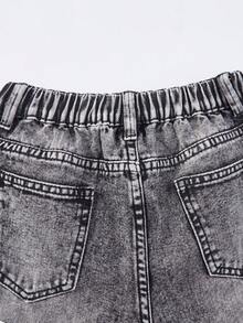 SHEIN Sparklyn Girls & Teens Y2K Streetwear Casual Distressed Asymmetrical Waist Soft Comfortable Light Wash Blue Jeans, Versatile All-Match Everyday Wear, Spring/Summer 2025 New Arrival Jeans With Bows Grey Jeans Bow Jeans Grey Grey Baggy Jeans Bows On Clothes