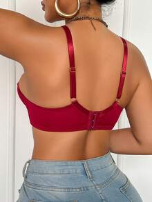 1pc Christmas Lace Patchwork Women Underwire Bra Lingerie Bra - Burgundy - View 2