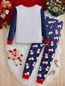 2 件青少年男童舒适长袖套头衫和长裤睡衣套装，圣诞主题柔软针织面料，舒适家居服