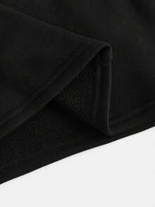 SHEIN 少女休闲针织纯色保暖内衬罗纹拉链领上衣和喇叭裤套装，秋冬季基础叠穿单品，黑色两件套 - 黑色 - 查看 5