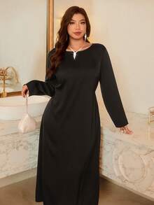 Firerie Plus Size Elegant Party Lace Patchwork Dress - Black - View 8