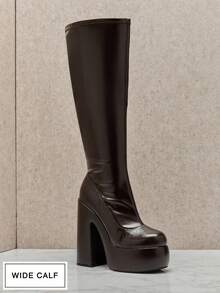 SHUZIA Giày bốt cao đến đầu gối đế rộng, thiết kế thời trang, kiểu dáng đẹp dành cho nữ - Cà phê nâu - Xem 4