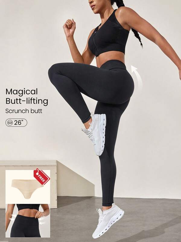 GLOWMODE 26" Seamless Be A Peach High-Waist Tummy Control Peach-Shaped Gym Leggings Medium Impact Running Workout Fall Winter