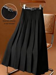 Regalyn 플러스플러스 사이즈 여성 솔리드 컬러 플리츠 캐주얼/워크 스커트