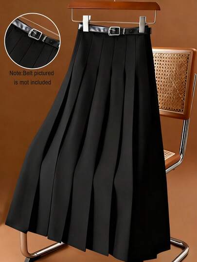 Regalyn Plus Size Women Solid Color Pleated Casual/Work Skirt