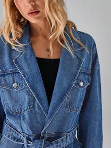 TRNVIE Women's Fashionable Commuter Denim Jacket, Autumn - Dark Wash - View 8