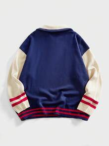 EASEVO 大码男士休闲撞色拉链毛衣，秋冬 - 彩色 - 查看 2