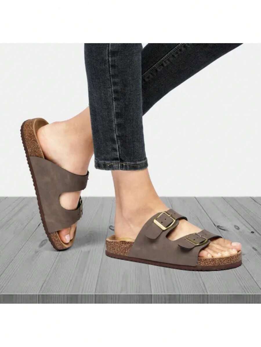GETAC Sandalias Corcho Chanclas Mujer Hombre Piel Broche Ajustable - Café integral - Ver 1