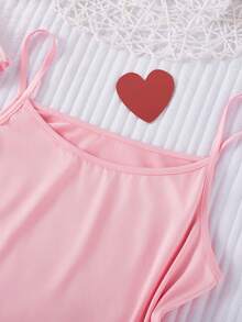 4pcs Girls Pajama Set - Cute Heart & Striped Print Short Sleeve Cardigan, Camisole, Shorts & Long Pants, Casual Sleepwear - Multicolor - View 3