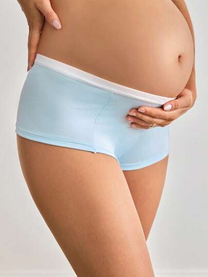 BloomMama 2pcs Maternity Comfortable Low-Rise Panties, Fashionable Contrast Color Design In Pink And Blue