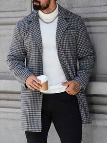 Manfinity Mode 男士长袖夹克，带口袋和前襟纽扣，休闲秋装，搭配黑色千鸟格纹，也是送给朋友、男朋友、丈夫的理想礼物 - 黑與白 - 查看 3