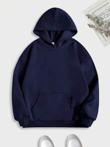 SHEIN 少女纯色简约宽松卫衣，休闲学院风，舒适时尚，百搭柔软面料，适合日常穿着、上学、外出、户外活动。藏蓝色卫衣，纯色卫衣，少女宽松卫衣。 - 藏蓝色 - 查看 2