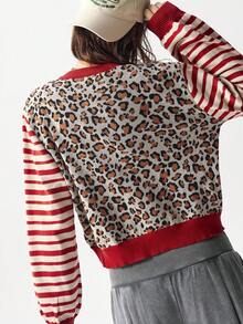 Bohemela 女式豹纹条纹开衫西部风情女装节日嬉皮士复古风秋冬