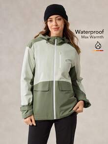 OutZeal 女士滑雪服冲锋衣滑雪徒步防水防风保暖绗缝连帽户外外套秋冬 - 綠色 - 查看 11