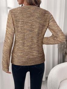 SHEIN Clasi Women's Elegant Pink Waffle Pattern Square Neck Sports Pullover Sweatshirt In Fall/Winter Women Long Sleeve Top - Brown - View 2