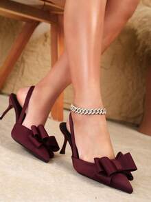 Ellevyn 时尚百搭尖头低帮高跟鞋，时尚职业女鞋，优雅女士时尚一脚蹬高跟鞋 - 酒紅色 - 查看 7