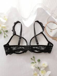 DelicateAllure 3/4 Cup Underwire Bra With Lift And Cleavage Enhancement, Cute Bow Accent, Striped, Color Block, Lace, Satin Finish Ladies Lingerie - Green - View 2