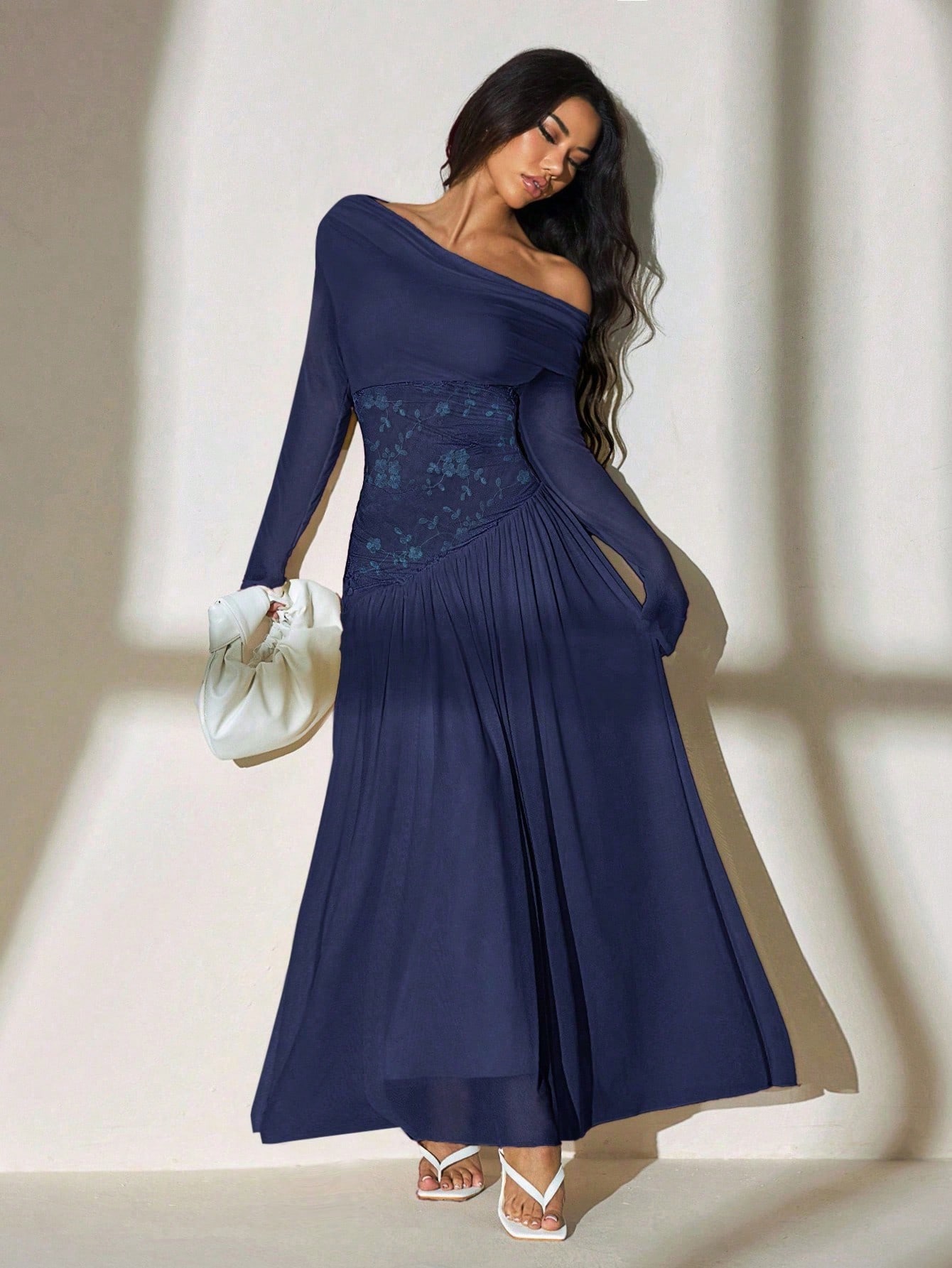 SHEIN PETITE فستان أنيق وأنيق بأكمام طويلة أحادية...