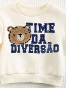 Cozy Pixies 2件套男婴小熊刺绣圆领长袖卫衣和运动裤套装，适合秋冬季节，男婴冬季服装套装，带小熊图案的男童卫衣套装，男婴休闲装 - 彩色 - 查看 5