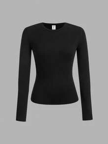 SHEIN Leap Crew 3pcs/Set Teen Girls' Casual Basic Black, White, Gray Fitted High Waist Cropped Long Sleeve T-Shirts, Suitable For Autumn/Winter - Multicolor - View 6