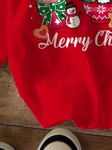 Cute & Fun Cartoon Christmas Reindeer, Gingerbread Man, Snowman Drink Cup, Mini Christmas Snowflake Pattern, Tween Girls Casual Minimalist Short Sleeve Round Neck T-Shirt, Suitable For Summer Kids Red Graphic Tees Christmas Red Graphic Tees Red Tops For Teen Girls Kids Clothes Girls Red - Multicolor - View 5