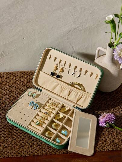 Cirelle 1 件天鹅绒拉链首饰盒，大容量珠宝收纳盒，带 2 个可拆卸隔层，耳环戒指项链手链收纳盒。适合作为送给女友、朋友、女孩、母亲节的礼物，阳光旅行凉爽