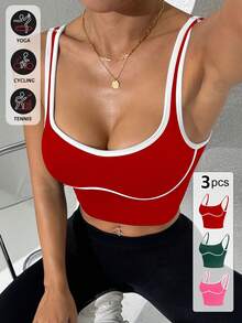 SHEIN Velisys Top deportivo ajustado y corto con ribete de contraste - Multicolor - Ver 2