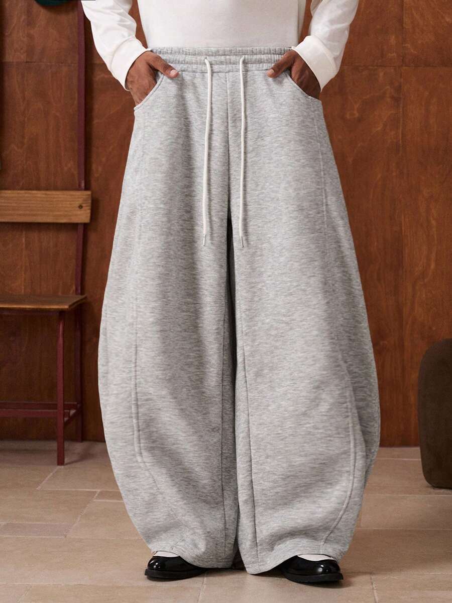 SWAVVY Men's Thermal Lined Standard Size Light Grey Sweatpants, Elastic Waist, No Back Pockets, Autumn/Winter - Light Grey - View 1