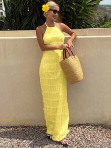 DAZY Vacation Style Tie-Up Halter Dress For Women Sundress