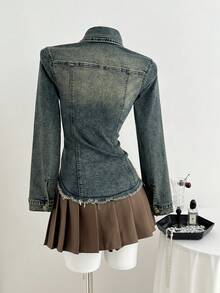 Elamini Women's Vintage Style Waist Cinched Long Sleeve Denim Blouse Jean Shirt Denim Tops For Women Vintage Clothes Fashion Clothes European Style Clothes - Blue - View 2