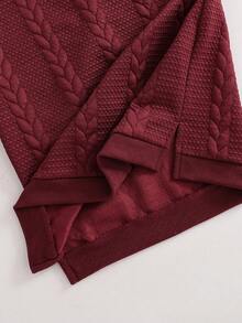 Elladie kids 青少年女孩勃艮第红色纹理面料简约长袖圆领圣诞派对连衣裙 - 酒紅色 - 查看 8