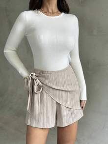 Firerie 女士优雅休闲通勤办公室时尚百搭纯色卡其色宽松阔腿裤裙裤短裤 - 卡其色 - 查看 5