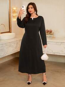 Firerie Plus Size Elegant Party Lace Patchwork Dress - Black - View 7