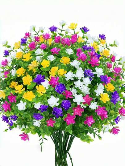 4/8 paquetes de flores artificiales para exteriores, decoración de flores de plástico, flores y arbustos falsos resistentes a los rayos UV, plantas falsas para jardín interior y exterior, hogar, boda, estilo granja (4 colores)