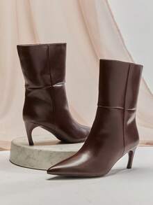 SHUZIA Botas elegantes y sexys de tacón de gatito de punta fina y elegantes hasta la pantorrilla para mujeres - Marrón - Ver 7