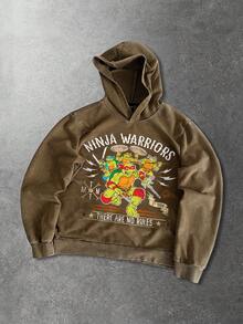 ROMWE MEN TEENAGE MUTANT NINJA TURTLES | ROMWE Herren Lässig Pullover mit Schildkröten- und Buchstaben-Grafik, Fleece, Herbst - Kaffeebraun - Übersicht 1