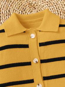 SHEIN 1pc Young Boys Casual Cute & Stylish Korean Striped Long Sleeve Cardigan Sweater, Suitable For Outings, School, Vacation, Autumn/Winter