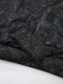 ROMWE MEN Goth 男士做旧宗教图案十字架印花连帽衫，长袖上衣 - 黑色 - 查看 5