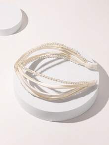 Enchnt Elegant 1pc Ladies' Beige Faux Pearl Knot Headband For Daily Wear And Travel Outfits Tiaras,Hairband,Hair Hoop Headbands ,Head Piece - Beige - View 3