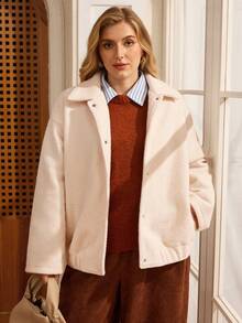 EMERY ROSE Abrigo casual de unicolor blanco cálido talla grande, abrigo de invierno para mujer de otoño/invierno, nueva colección elegante y estilosa de abrigos de mujer para el Año Nuevo y uso casual en el trabajo - Blanco - Ver 4