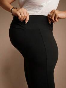 MaterniChic Soft Knitted Fabric Maternity Leggings Black Long Plain Design