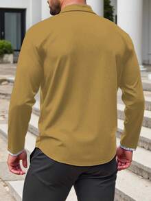 Manfinity Homme 男士加大码纯色休闲长袖衬衫 男士休闲正装衬衫 卡其色男士衬衫 棕色男士正装衬衫 卡其色男士衬衫 修身男士衬衫 - 黃色 - 查看 2