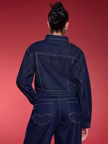 Normani Premium Denim Contrast Stitch Denim Jacket - Dark Wash - View 2
