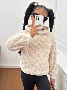 Tween Girls Textured Fleece Loose Fit Sweatshirt, Thick & Casual For Everyday Fashionable Wear