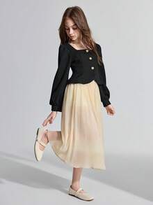Maija Kids Maija Kids 青少年女孩编织黑色方领夹克和裙子优雅休闲装 - 黑與白 - 查看 5